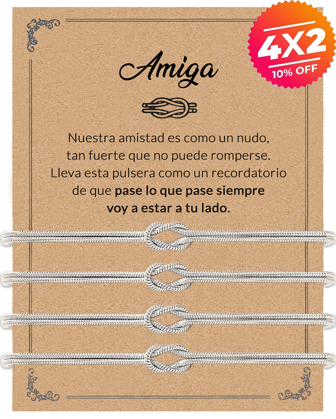 Pulsera de Nudo con tarjeta dedicatoria "Amiga" - 2 x 1