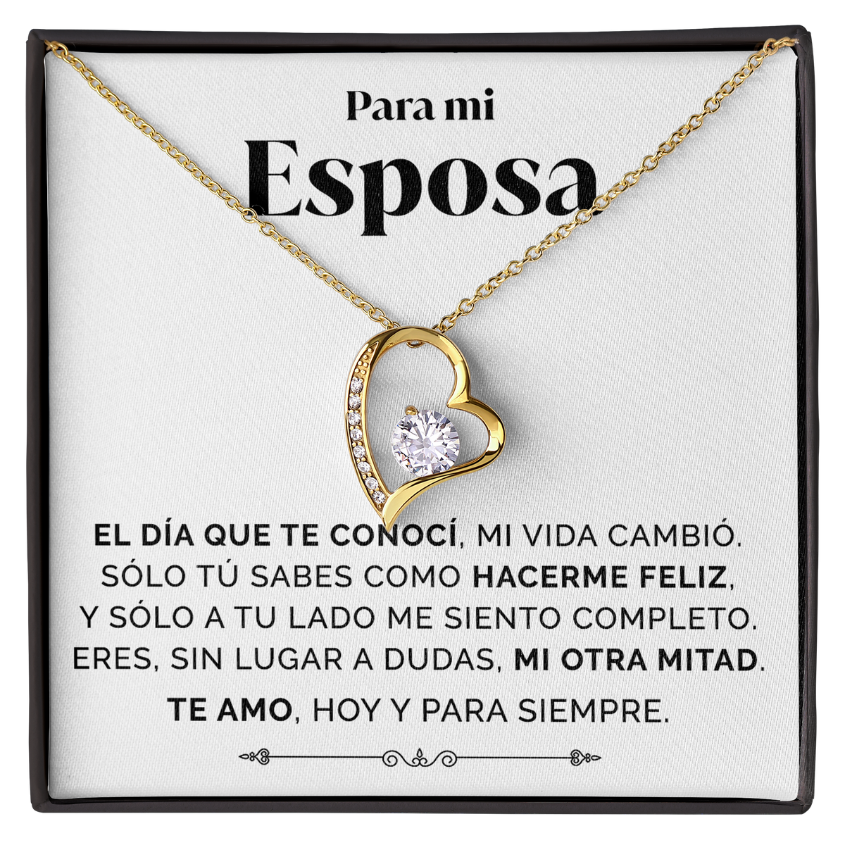 Collar de Corazón dorado con tarjeta dedicatoria "Mi otra mitad"