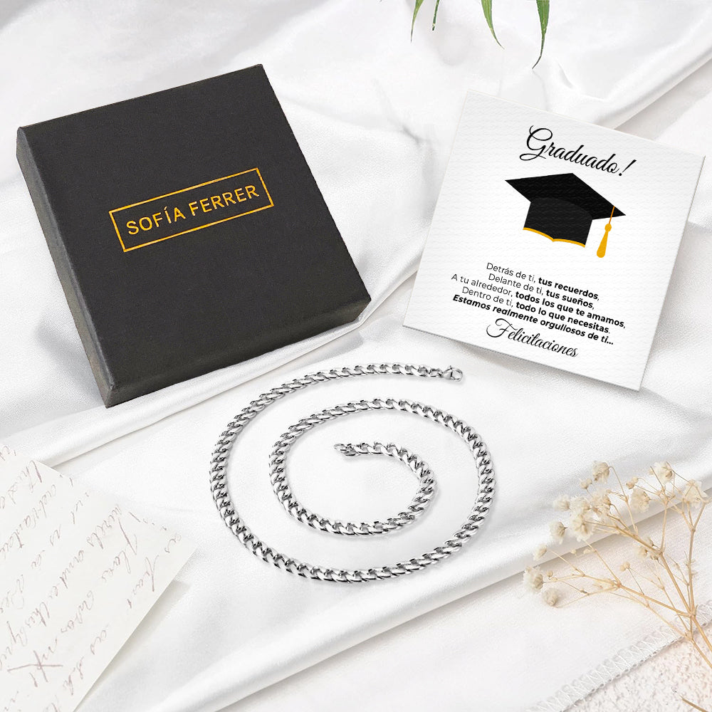 Collar de cadena y tarjeta dedicatoria - Graduado