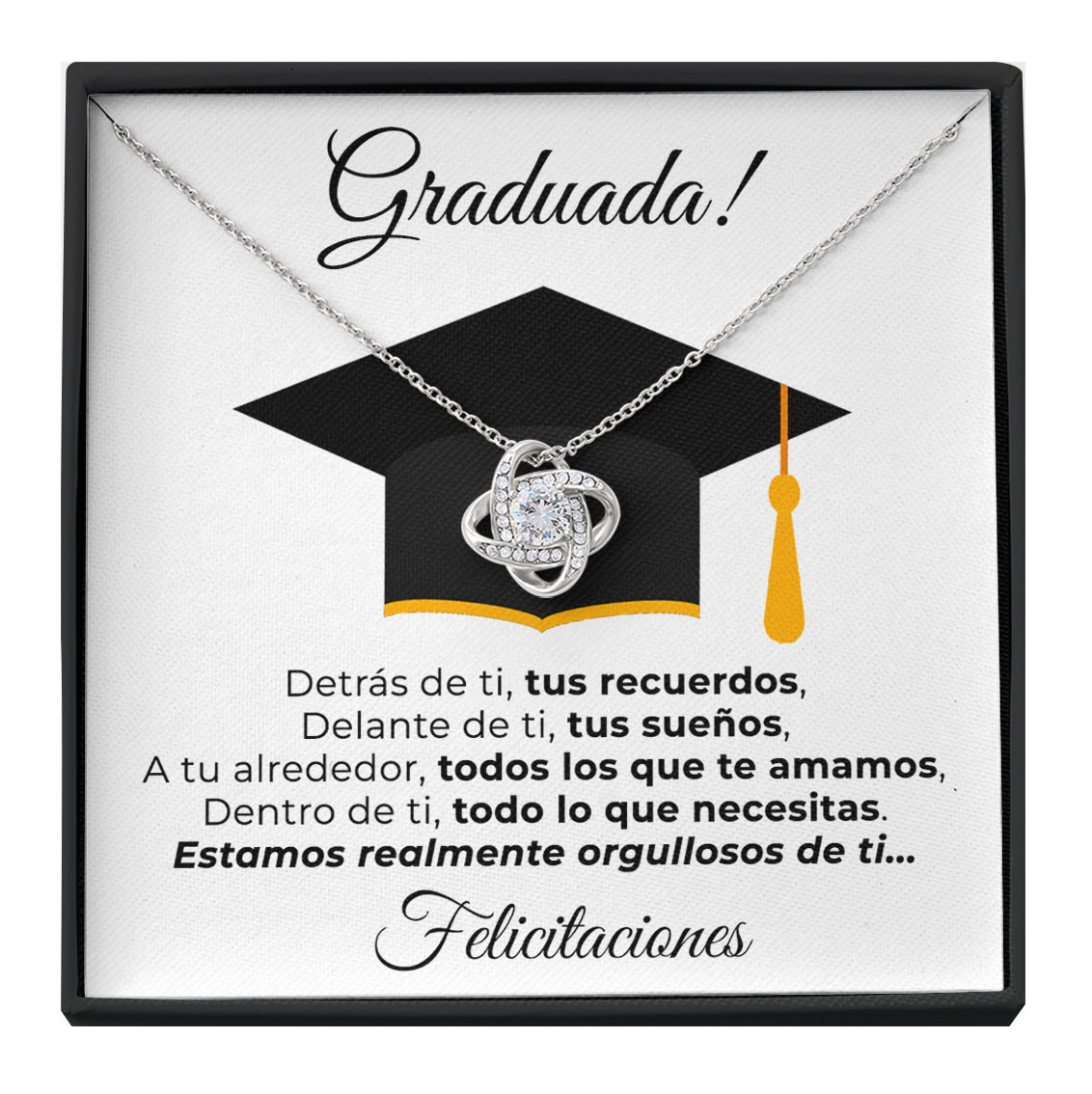 Collar de nudo con tarjeta dedicatoria "Graduada"