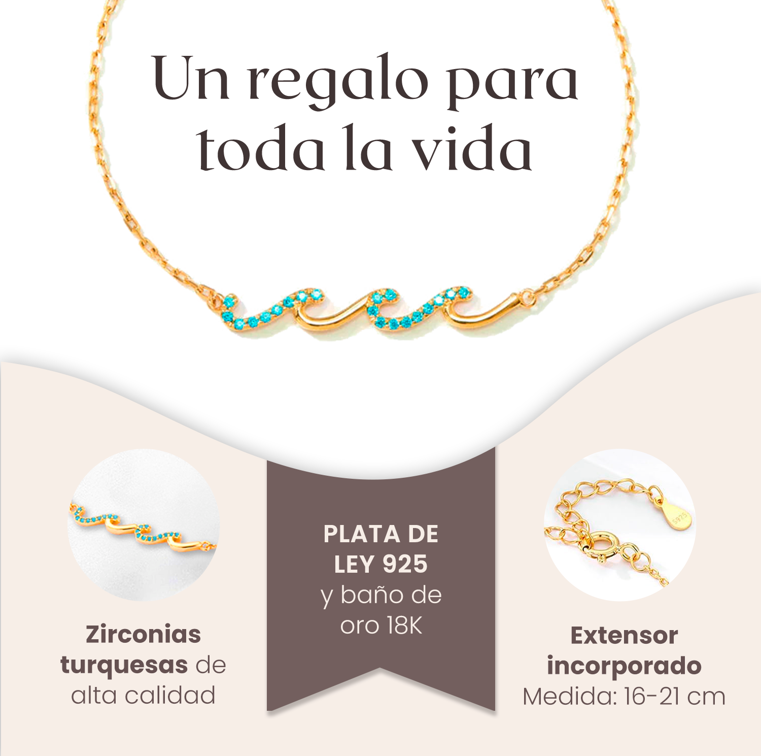 Pulsera de Olas con tarjeta dedicatoria "Amiga"