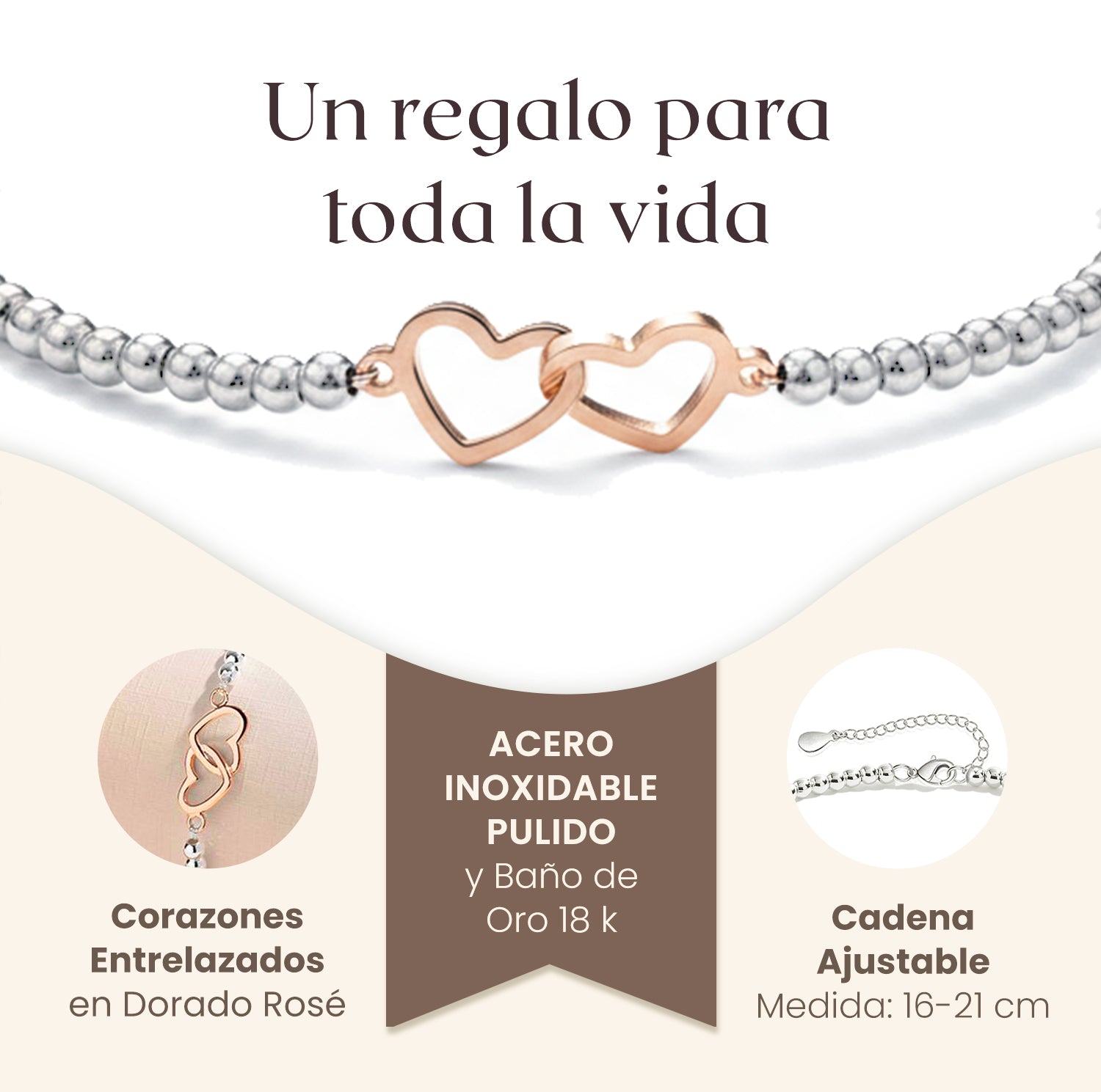 Pulsera de corazones con tarjeta dedicatoria "Todo lo que soy"