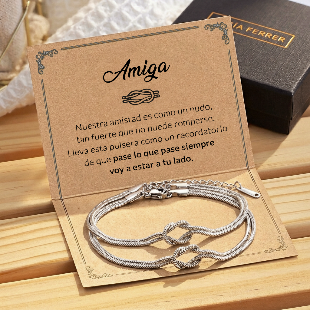 Pulsera de Nudo con tarjeta dedicatoria "Amiga" - 2 x 1