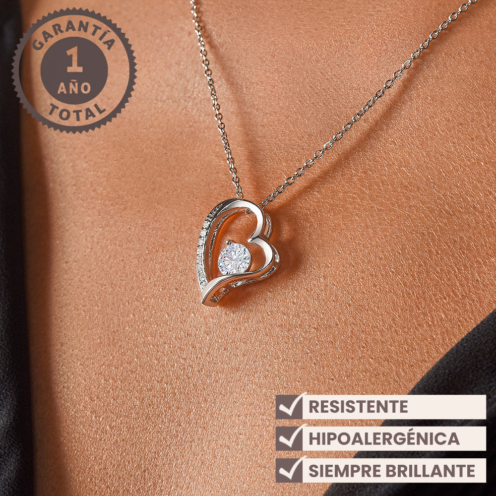 Collar de Corazón plateado con tarjeta dedicatoria "Esposa"