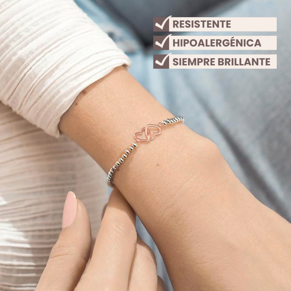 Pulsera de corazones con tarjeta dedicatoria "Unidas"