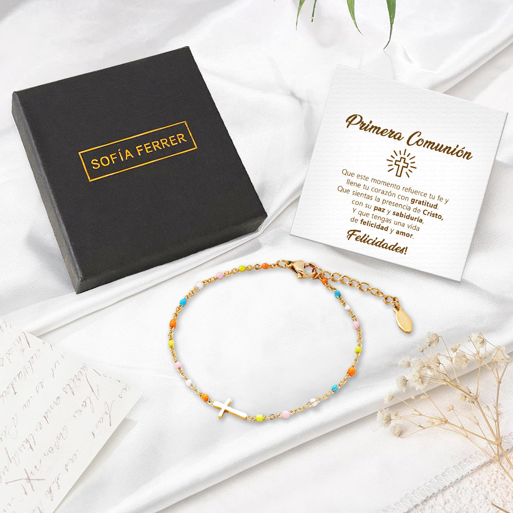 Pulsera de Cruz con tarjeta dedicatoria "Fe"