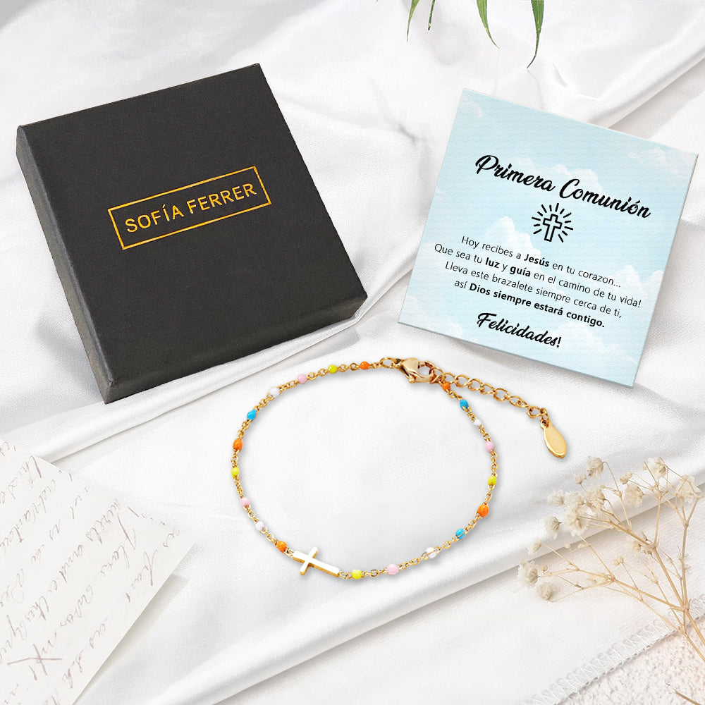 Pulsera de Cruz con tarjeta dedicatoria "Luz"
