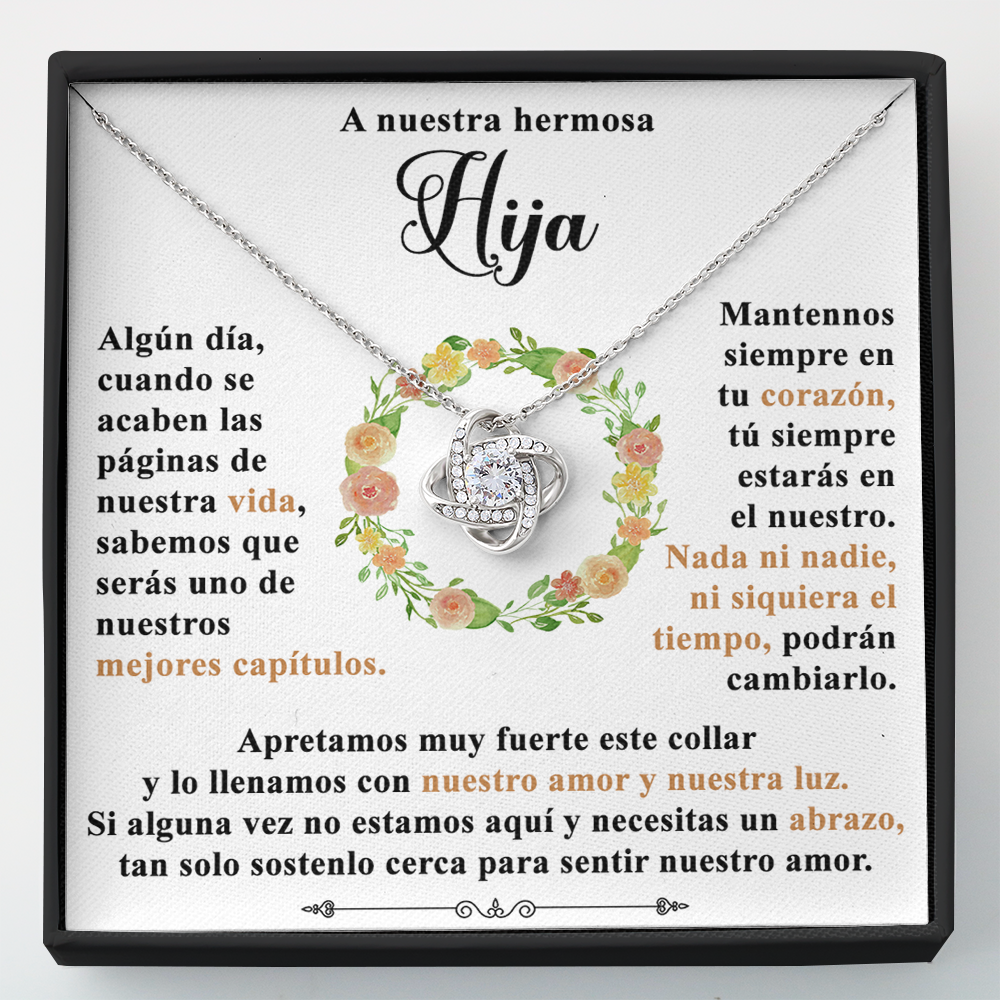 Collar de nudo con tarjeta dedicatoria "Mantennos en tu corazón"