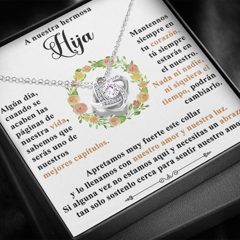 Collar de nudo con tarjeta dedicatoria "Mantennos en tu corazón"