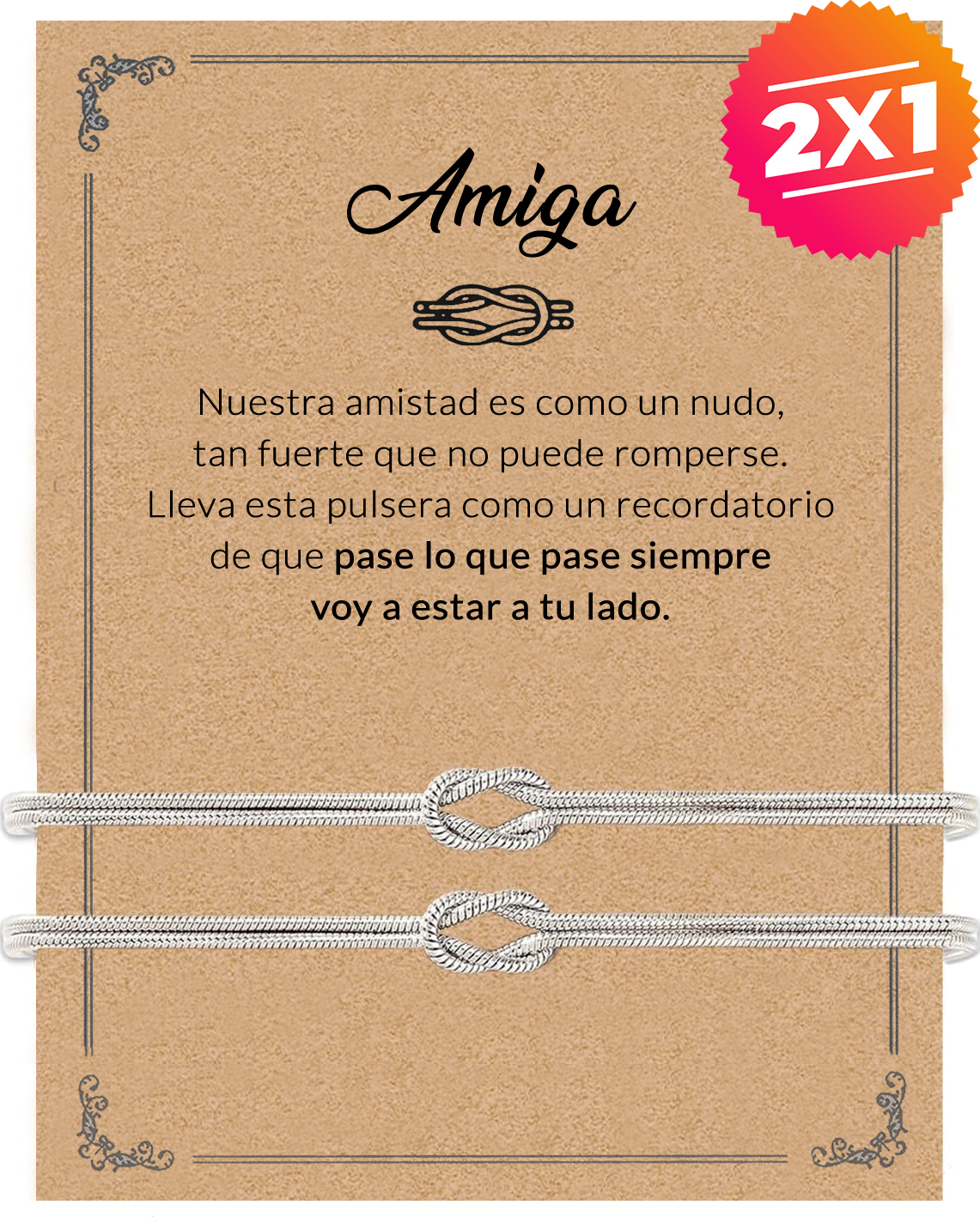 Pulsera de Nudo con tarjeta dedicatoria "Amiga" - 2 x 1
