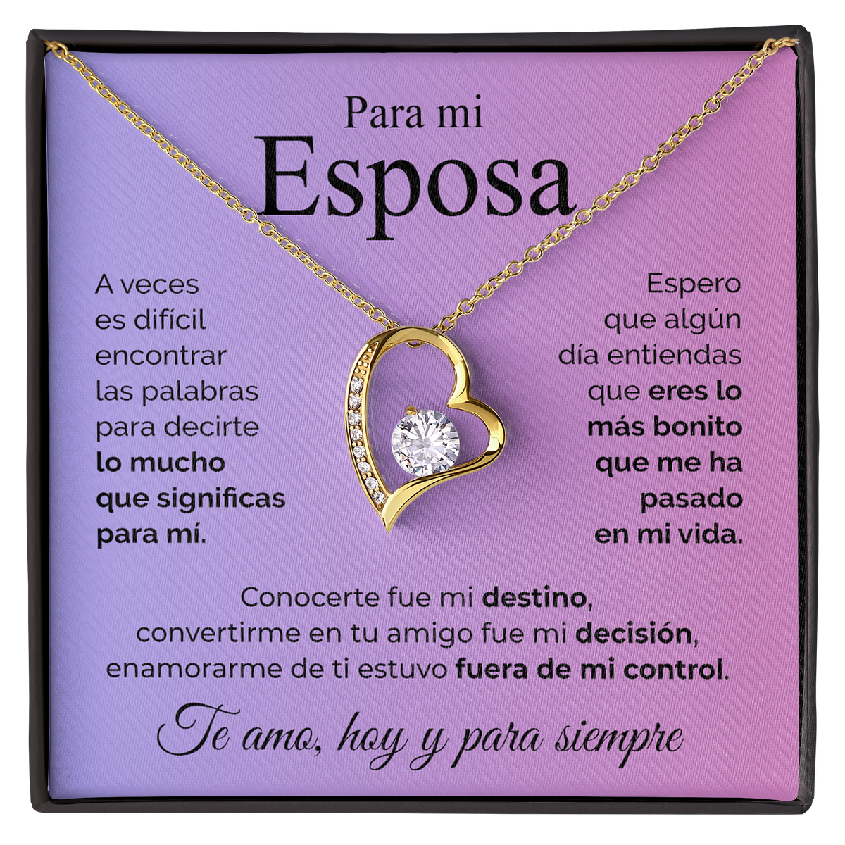 Collar de Corazón dorado con tarjeta dedicatoria "Esposa"