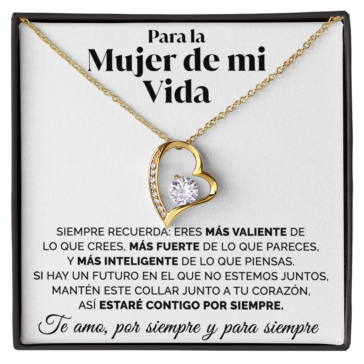Collar de Corazón dorado con tarjeta dedicatoria "Estaré contigo por siempre"