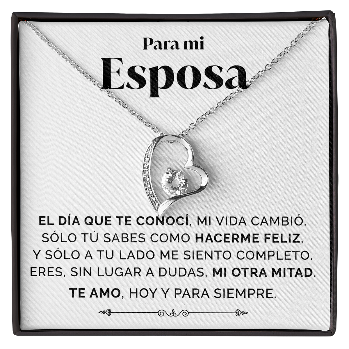 Collar de Corazón plateado con tarjeta dedicatoria "Mi otra mitad"