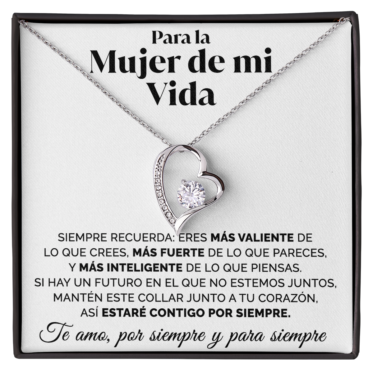Collar de Corazón plateado con tarjeta dedicatoria "Estaré contigo por siempre"