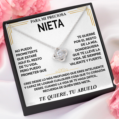 Collar de nudo con tarjeta dedicatoria "Recuerda de quién eres nieta"