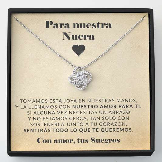 Collar de nudo con tarjeta dedicatoria "Nuestra nuera"