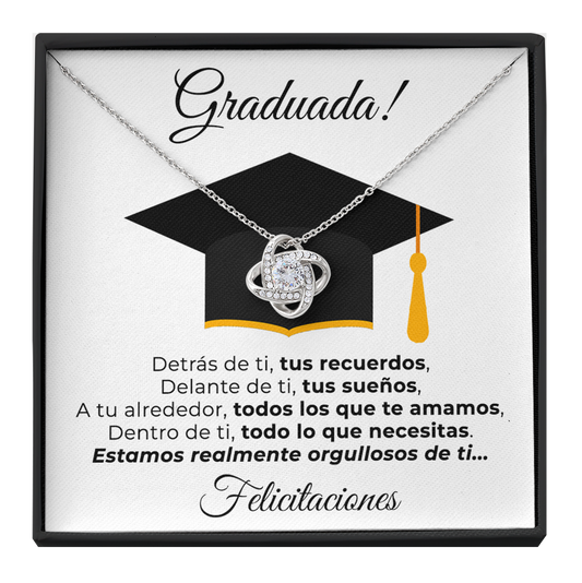 Collar de nudo con tarjeta dedicatoria "Graduada"