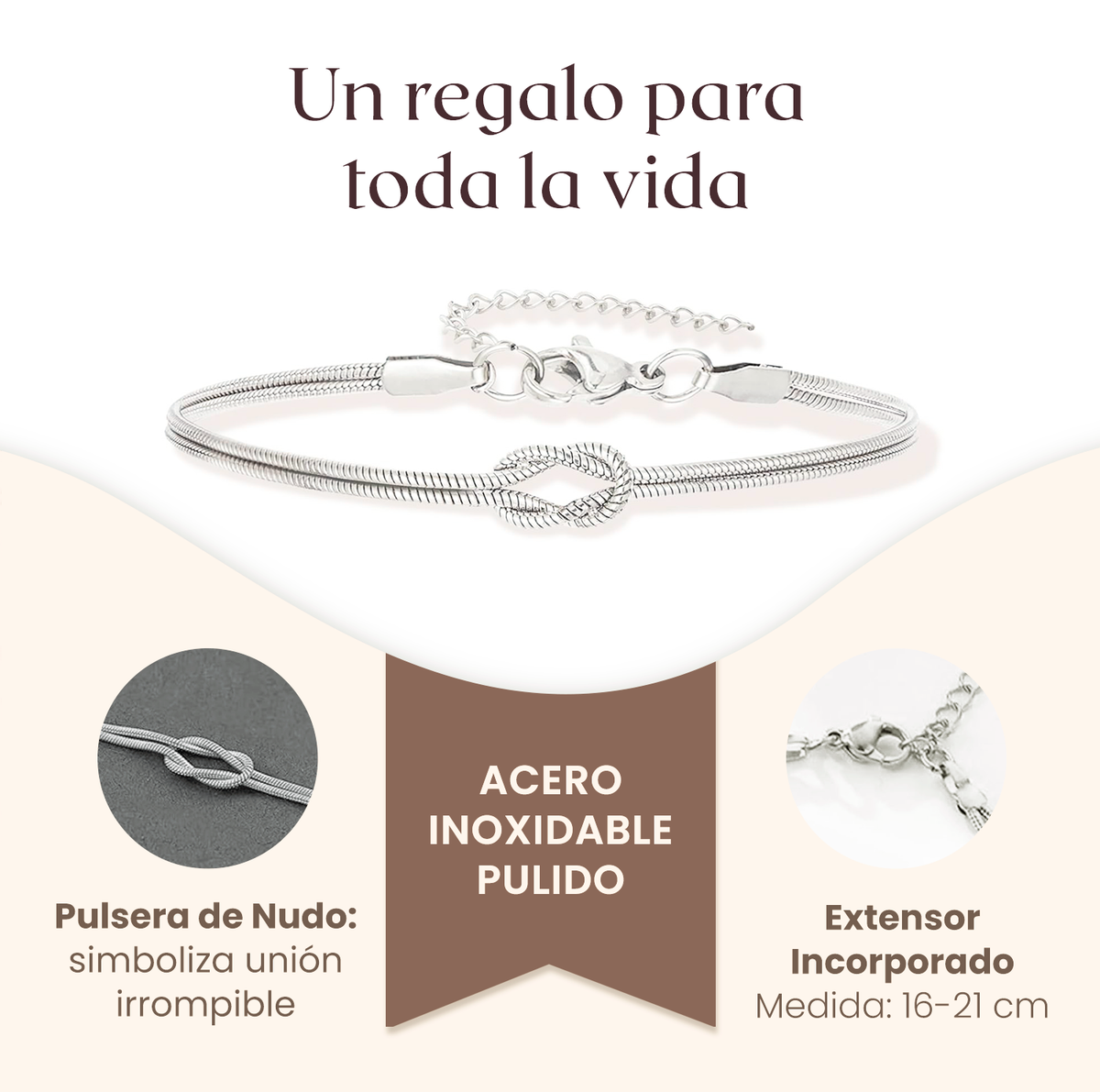Pulsera Nudo para Pareja - 2x1 - Incluye Estuche y Frasco de los Deseos