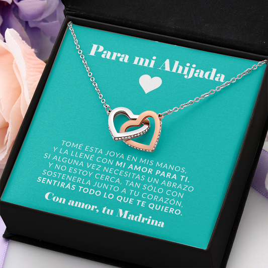 Collar con tarjeta dedicatoria "Para mi ahijada" Turquesa