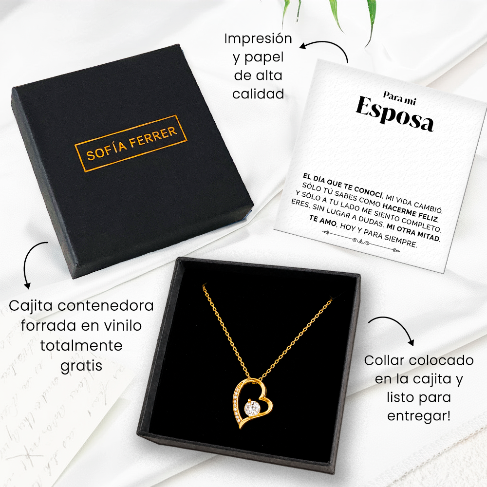 Collar de Corazón dorado con tarjeta dedicatoria "Mi otra mitad"