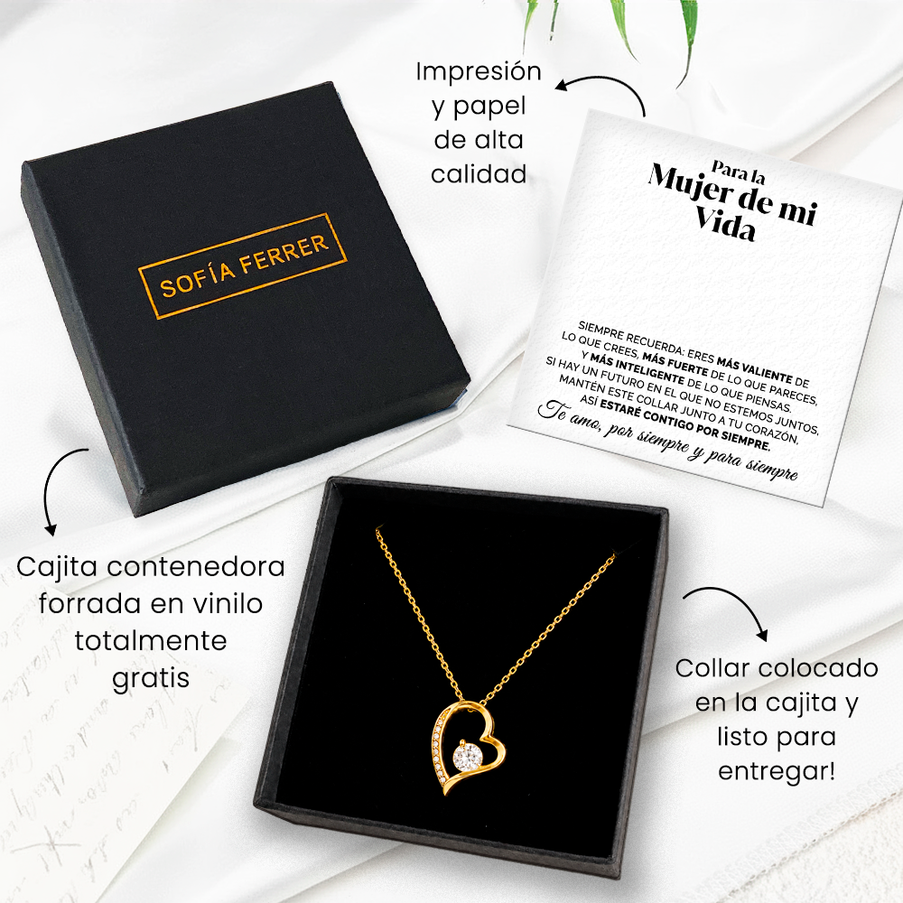 Collar de Corazón dorado con tarjeta dedicatoria "Estaré contigo por siempre"
