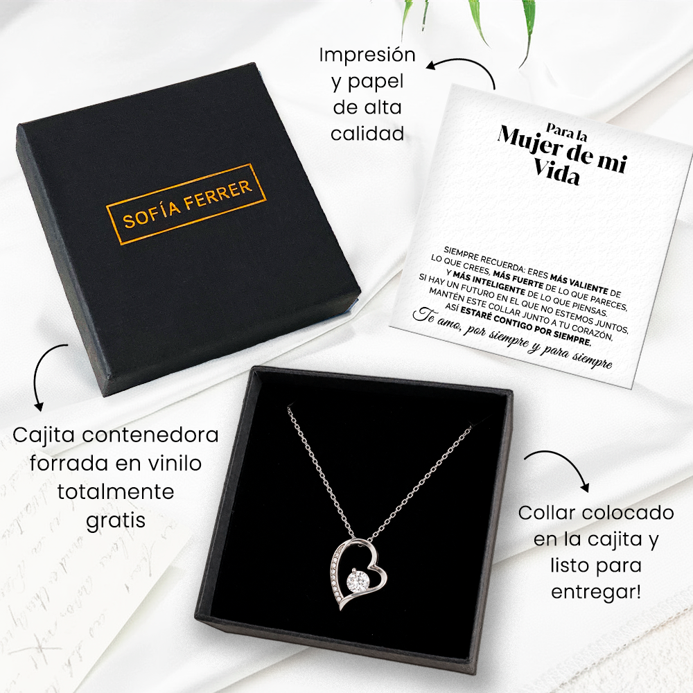 Collar de Corazón plateado con tarjeta dedicatoria "Estaré contigo por siempre"