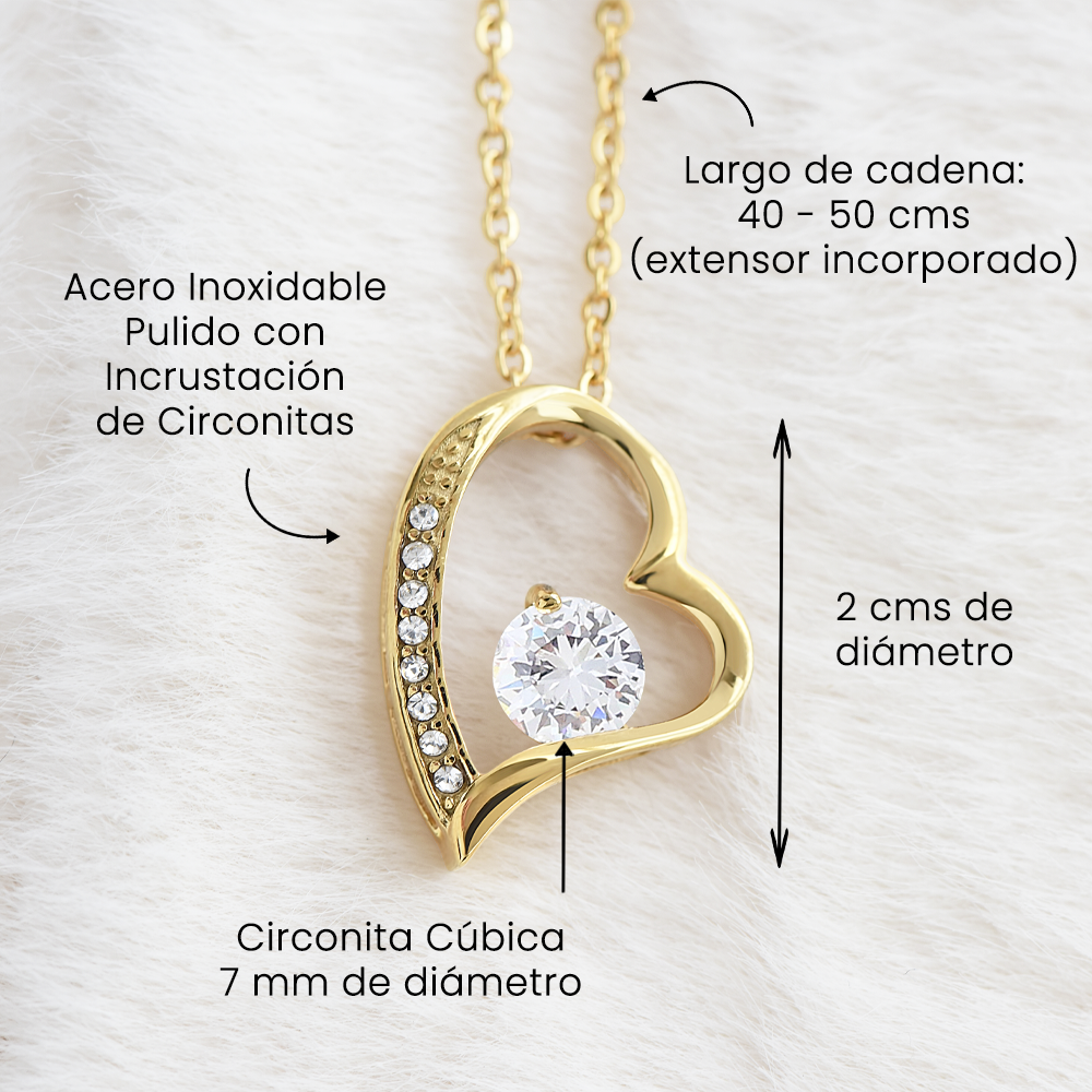 Collar de Corazón dorado con tarjeta dedicatoria "Mujer de mi Vida"