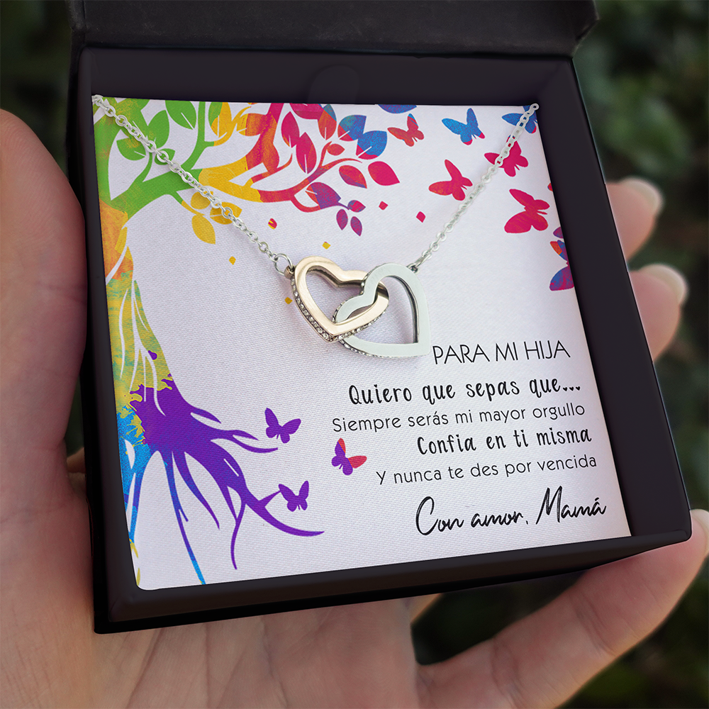 Collar con tarjeta dedicatoria "Quiero que sepas" Árbol y mariposas